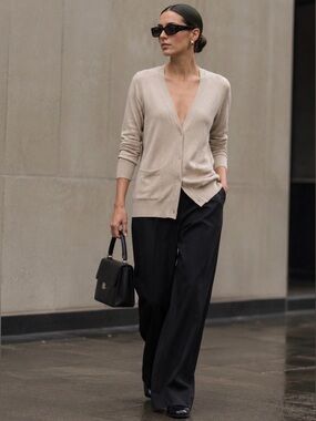 Alexander Wang Asymmetric Cardigan Rib Panel High Low Hem Italian Yarn Sweater L